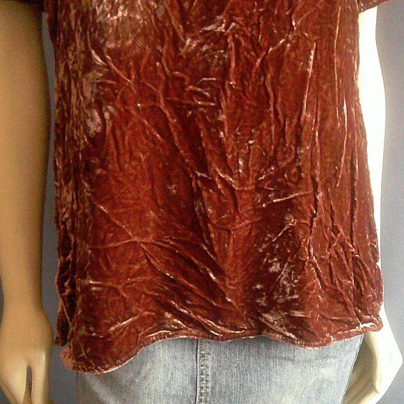 Eileen Fisher Brown Crushed Velvet Tee Top S P - Picture 4 of 10